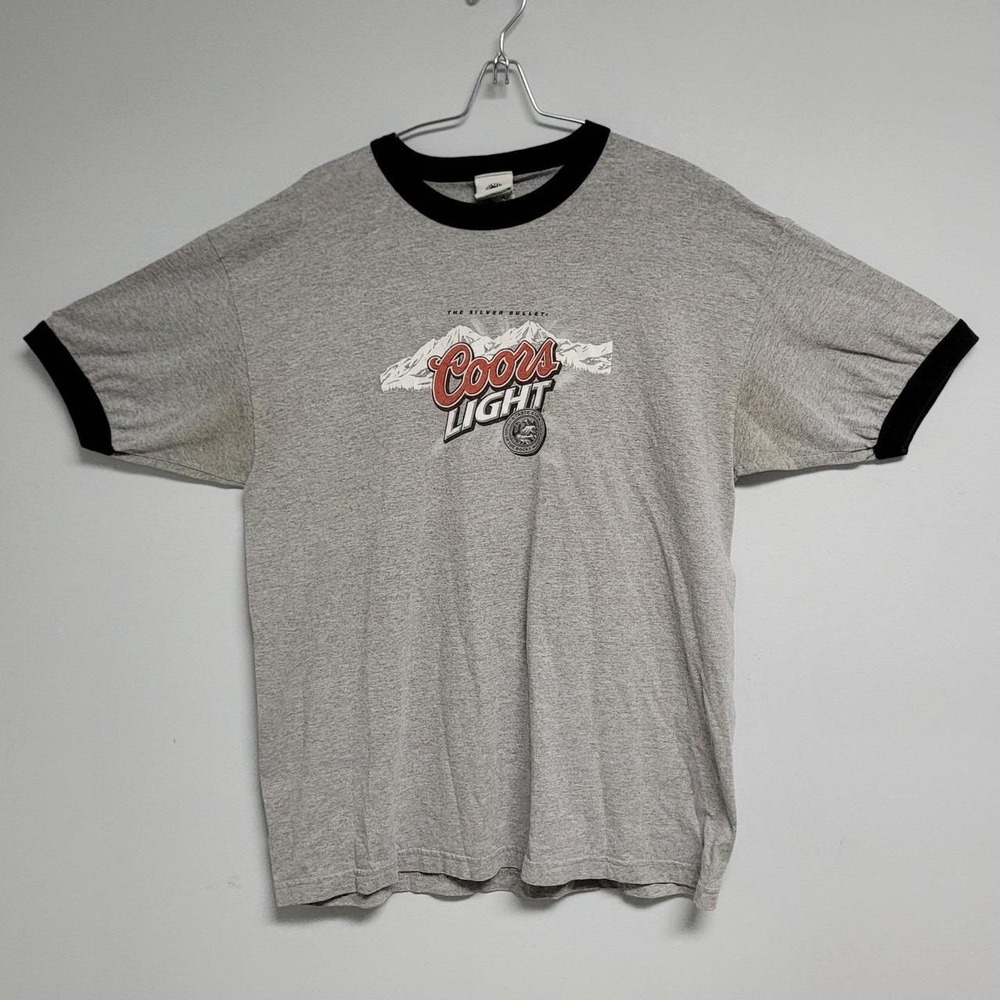Vintage Coors Light Beer Graphic T-Shirt Mens XL Gray Ringer Tee